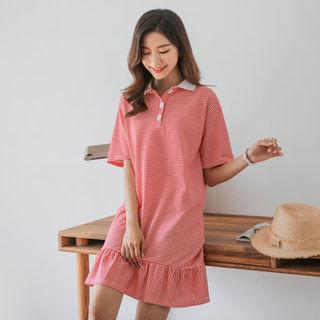 Ruffle-hem Striped Polo Dress