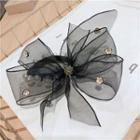 Mesh Bow Faux Pearl Hair Tie Black - One Size