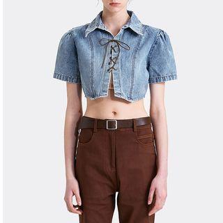 Shor-sleeve Crop Denim Blouse