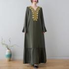 Long-sleeve Embroidered Maxi Oversized Dress