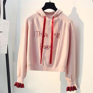 Lettering Embroidered Knit Hoodie