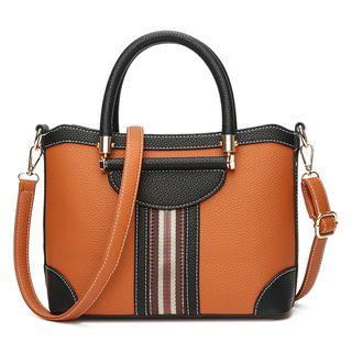 Faux-leather Striped Trim Cross Bag
