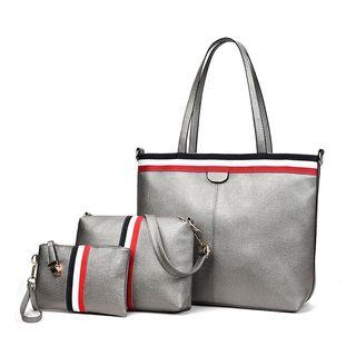 Set Of 3: Contrast Stripe Tote Bag + Shoulder Bag + Pouch