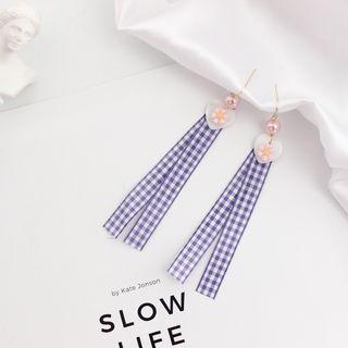 Plaid Ribbon Daisy Dangle Earring