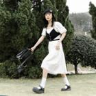 Set: Balloon-sleeve Midi A-line Dress + Cropped Camisole Top