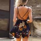 Open Back Printed Spaghetti Strap Playsuit