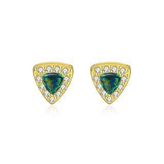 Sterling Silver Plated Gold Fashion Personality Geometric Triangle Green Imitation Opal Earrings With Cubic Zirconia Golden - One Size