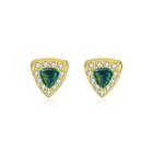 Sterling Silver Plated Gold Fashion Personality Geometric Triangle Green Imitation Opal Earrings With Cubic Zirconia Golden - One Size