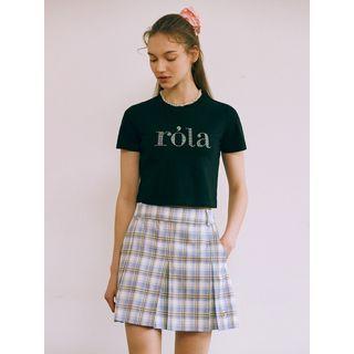 Rhinestone-logo Cropped T-shirt Black - One Size