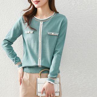 Round Neck Contrast Trim Knit Top