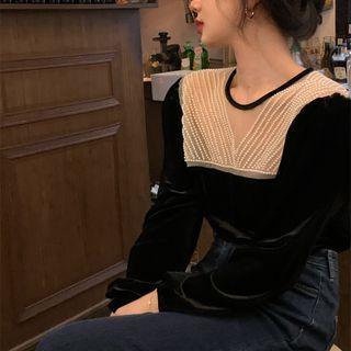 Faux Pearl Panel Blouse / Midi Dress