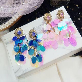 Iridescent Disc Rhinestone Fringed Earring