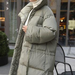 Funnel-neck Drawstring-waist Padded Long Coat