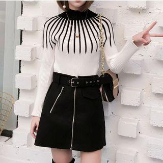 Mock Neck Color Block Rib Sweater