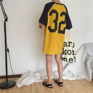 Number Print Raglan Elbow-sleeve T-shirt Dress