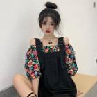 Off-shoulder Puff-sleeve Floral Shirt Top - One Size