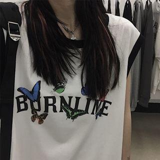 Butterfly Print Lettering Tank Top