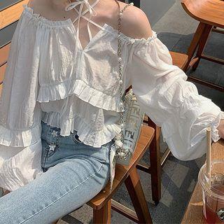 Lace Up Cold-shoulder Blouse