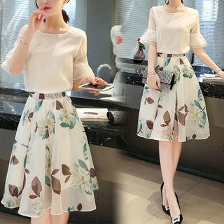 Set: Chiffon Top + Floral Print Skirt