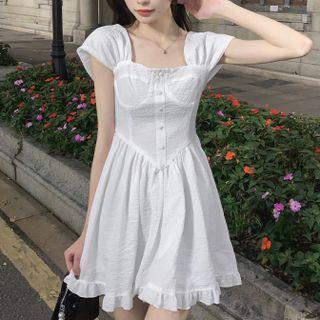 Cap-sleeve Ruffle Trim A-line Dress