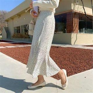 Band-waist Dotted Long Swing Skirt