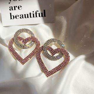 Rhinestone Heart Earring 1 Pair - Silver Earring - One Size