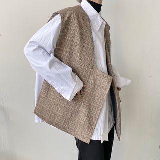 Plaid Vest Plaid - Brown - One Size