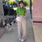 Short-sleeve Shirt . High-waist Wide-leg Pants