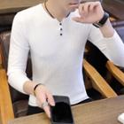 Button Neck Long-sleeve Knit Top