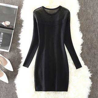 Mesh Yoke Knit Dress Black - One Size
