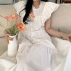 Cap-sleeve Ruffled Midi A-line Dress White - One Size