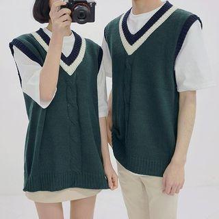 Couple Striped V-neck Knit Vest