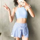 Halter-neck Striped Tankini