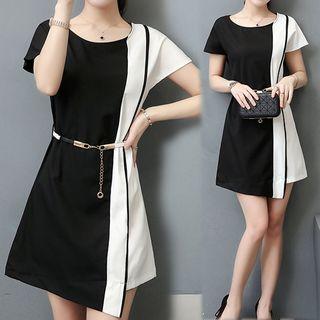 Color Block Short Sleeve Chiffon Dress