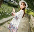 Short Sleeve Lace-up Print Top