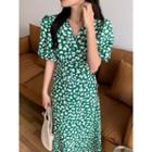 Short-sleeve Floral Print Dress Floral - Green - One Size