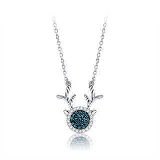 925 Sterling Silver Brilliant Cute Deer Necklace With Blue Cubic Zircon  - One Size