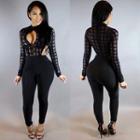 Sheer Panel Cut Out Long-sleeve Jumpsuit
