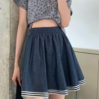 Striped Trim A-line Skirt Denim Blue - One Size
