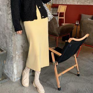 Midi Straight-fit Knit Skirt Yellow - One Size