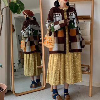 Cow Print Color-block Knit Cardigan