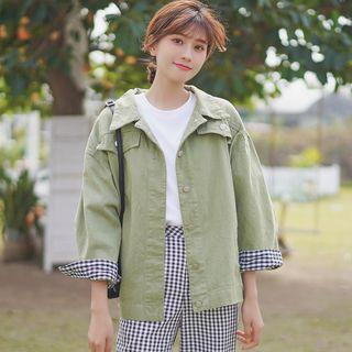 Gingham-cuff Denim Jacket