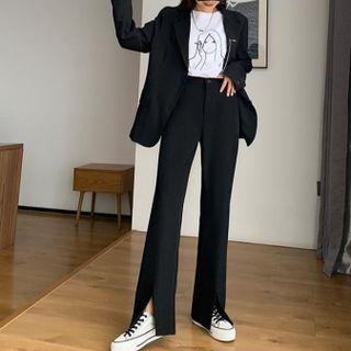 Slit Hem Straight Leg Dress Pants (various Designs)