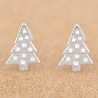 925 Sterling Silver Christmas Tree Earring Silver - One Size