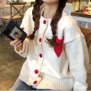 Heart Print Cardigan Creamy White - One Size