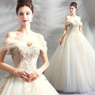 Off Shoulder Embellished A-line Wedding Gown