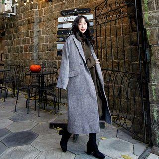 Double-breasted Herringbone Coat Black - One Size