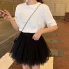 Plain Short-sleeve T-shirt / Mesh Mini A-line Skirt