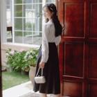 Plain Button-up Shirt / High-waist Plain A-line Skirt