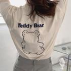 Short-sleeve Bear Print T-shirt Beige - One Size